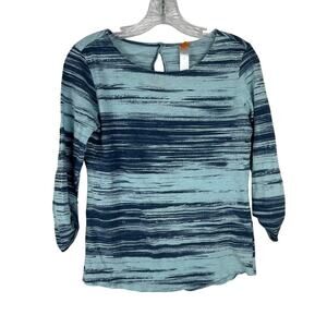 Lucy Activewear 3/4 Sleeve Cotton Shirt Size XS Blue Print Casual